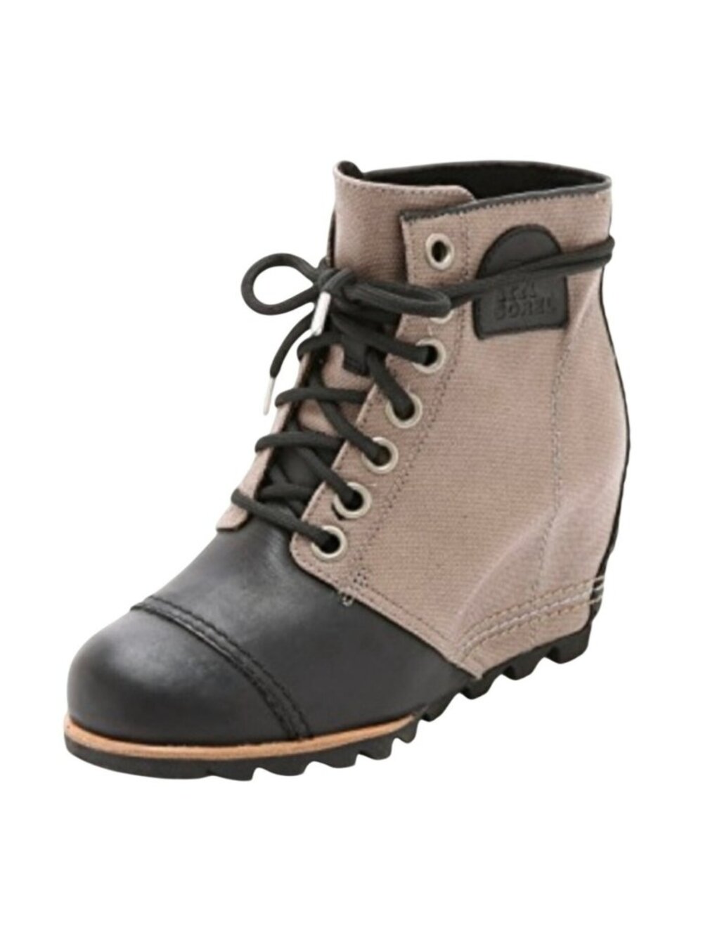 Sorel PDX 1964 Leather Canvas Waterproof Lace Wedge Ankle Boots Womens 6.5 Black
